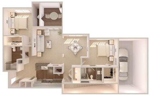 Floor plan for 2 beds, 2 baths, 1147 sqft